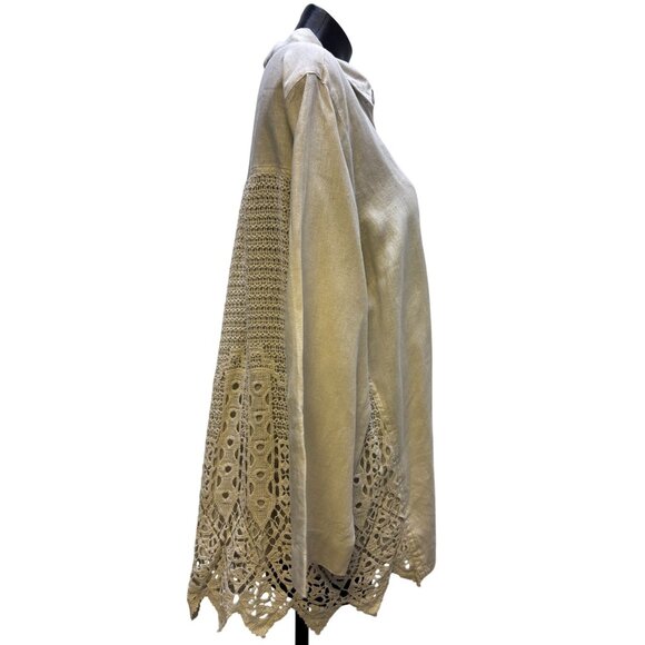 John Mark Lace & Linen Tan Blouse XL - Picture 3 of 5